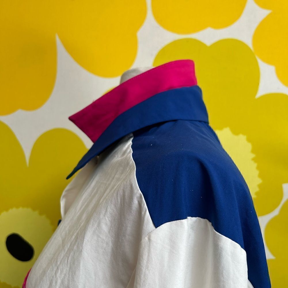 Rad Vintage 1990s Vivid Colorblock Double Collar Button Down Blouse - Picture 9 of 12